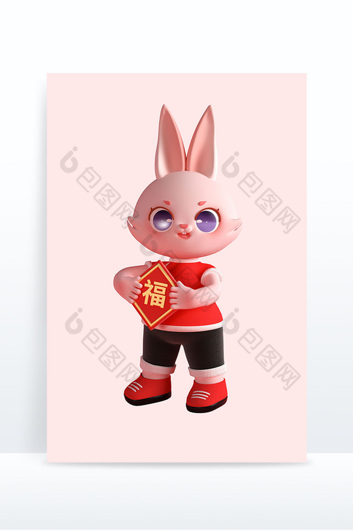 3D兔子3D红色喜庆可爱卡通兔子兔年图片