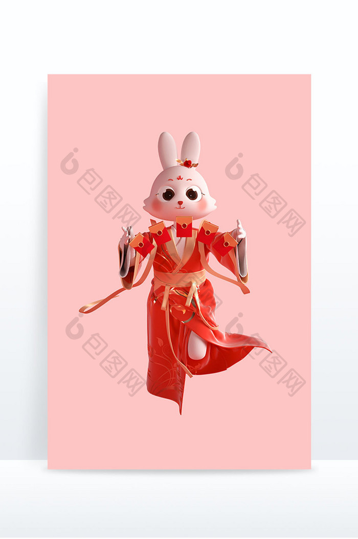 兔年3D红色喜庆卡通兔子人物1