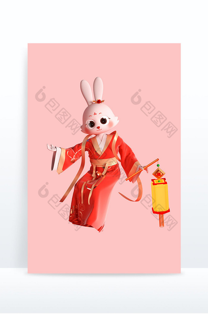 兔年3D红色喜庆卡通兔子人物3