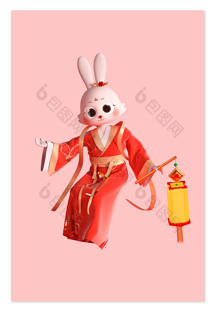 兔年3D红色喜庆卡通兔子人物3