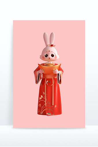 兔年3D红色喜庆卡通兔子人物5图片