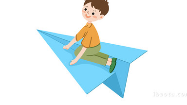 易用卡通mg动画男孩坐在纸飞机