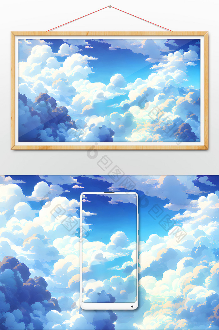 蓝色天空白云动漫云海数字艺术