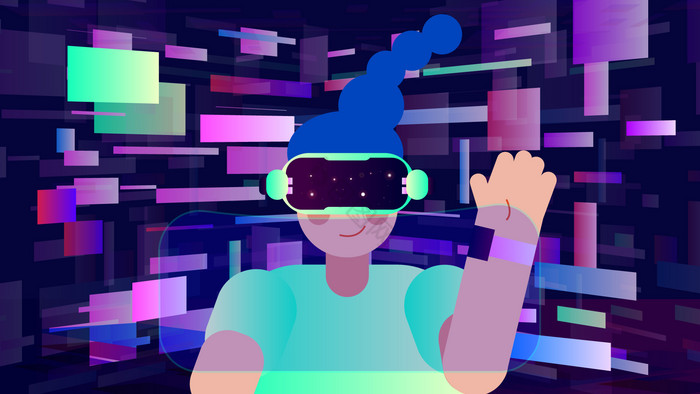 赛博朋克女孩VR插画图片