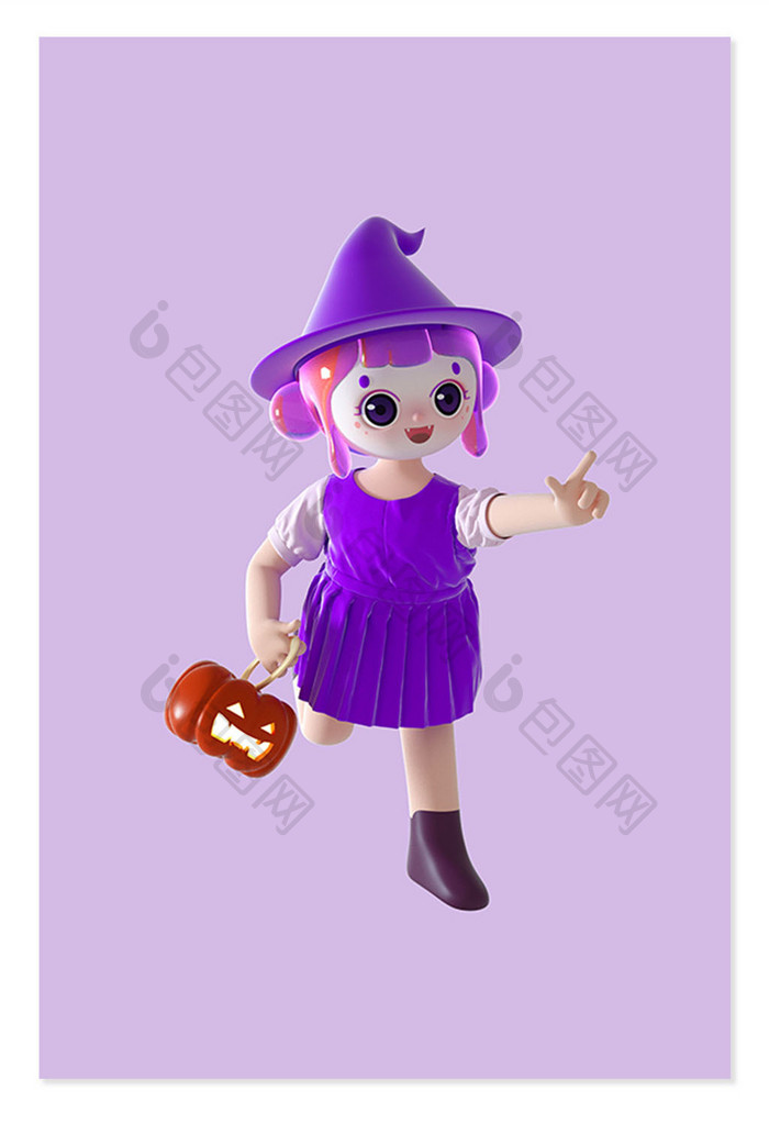 万圣节紫色3D女巫卡通人物6