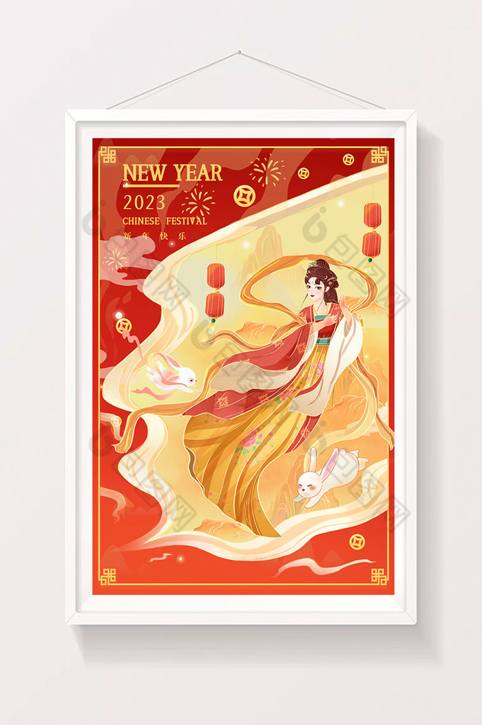 2023新年兔年美女插画图片图片