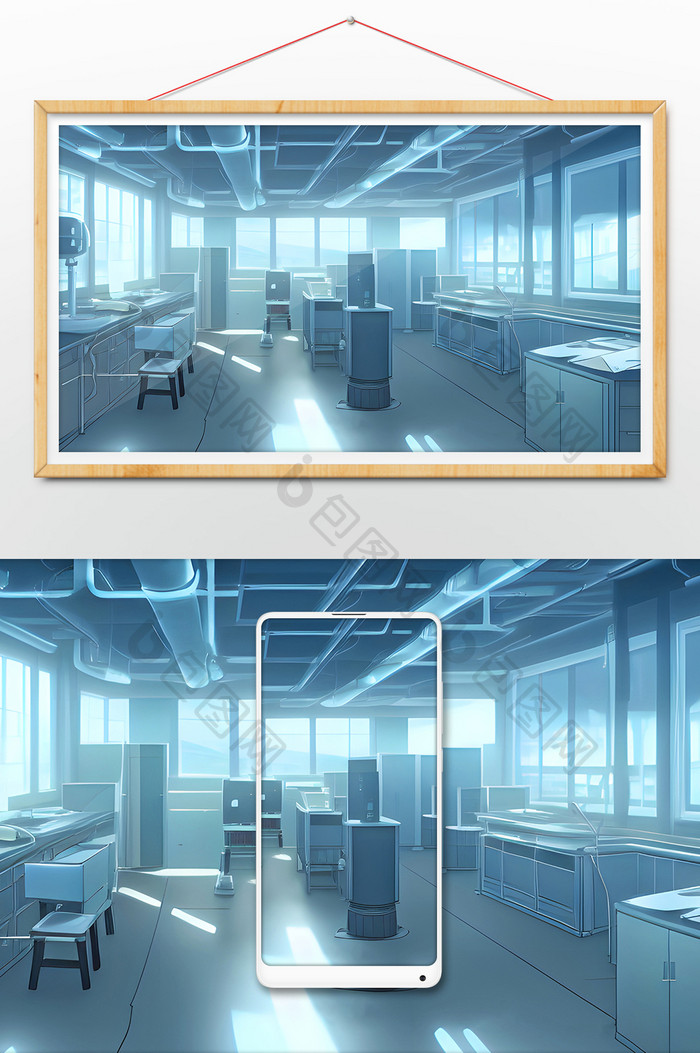 蓝色实验室室内场景数字艺术