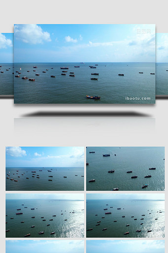 渔业大气大海上停靠的渔船航拍图片