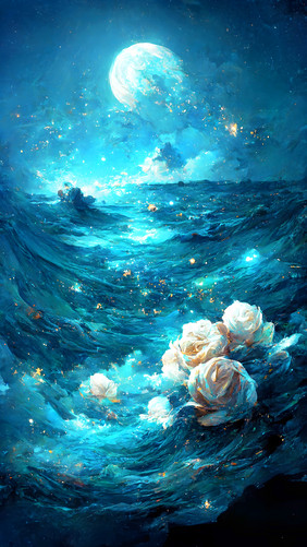 海上生花玫瑰海洋数字艺术插画