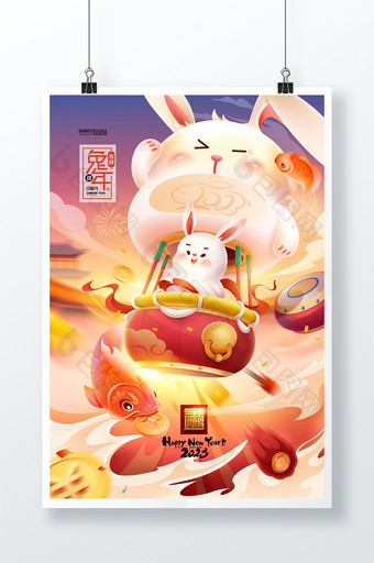 2023年兔年吉祥兔年插画兔子新年春节图片