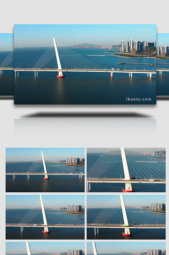 城市大气深圳湾公路大桥车流航拍图片
