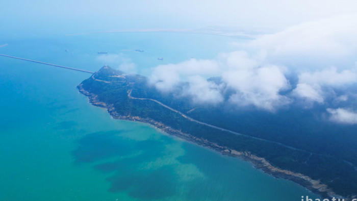 连岛风景区海岛云雾缭绕4K航拍
