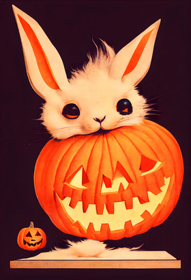 万圣节兔子南瓜灯数字艺术插画