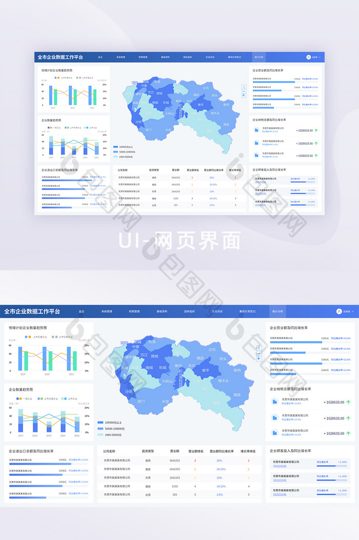 蓝色简约企业可视化UI网页界面