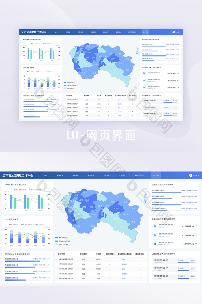 蓝色简约企业可视化UI网页界面-包图网