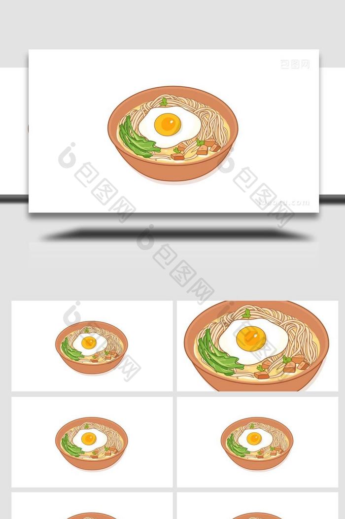 卡通类食物美食面条鸡蛋MG动画