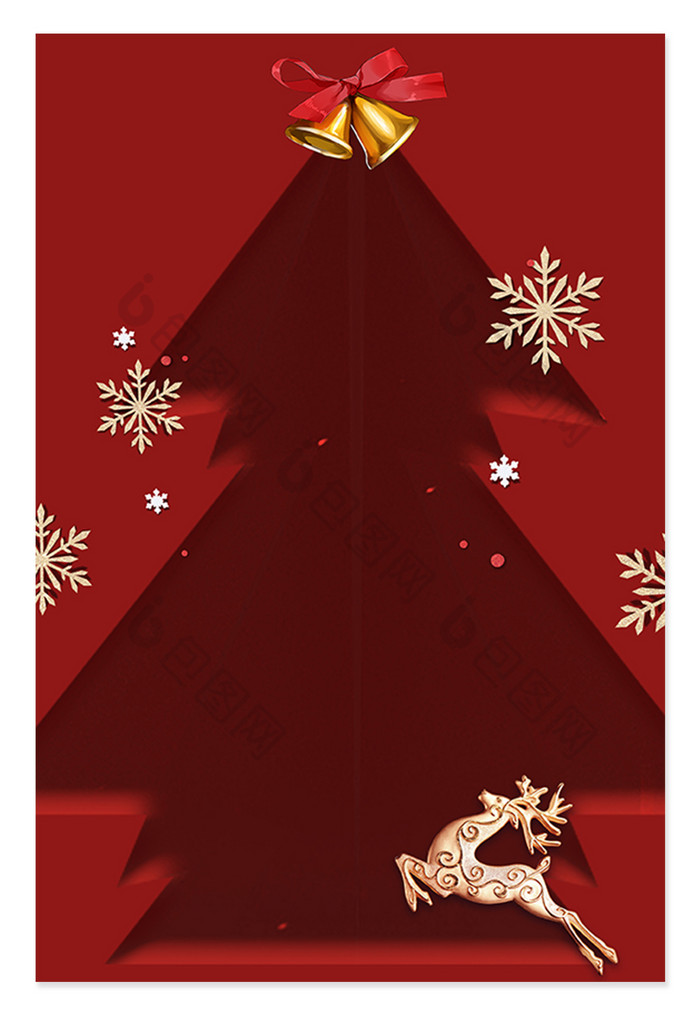 红色剪纸风圣诞节麋鹿背景
