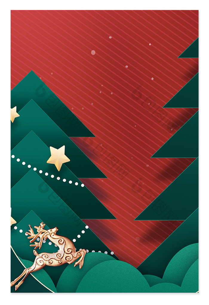圣诞节剪纸风合成麋鹿背景