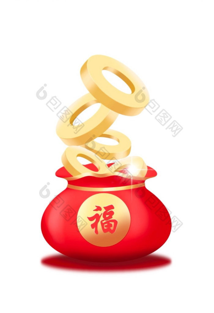 新年福袋金币新年金钱兔年元素