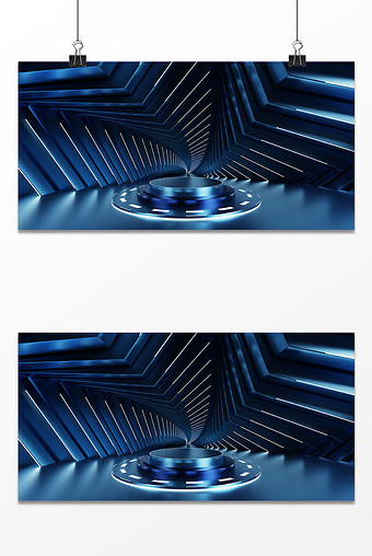 蓝色3D科技电商展台背景图片