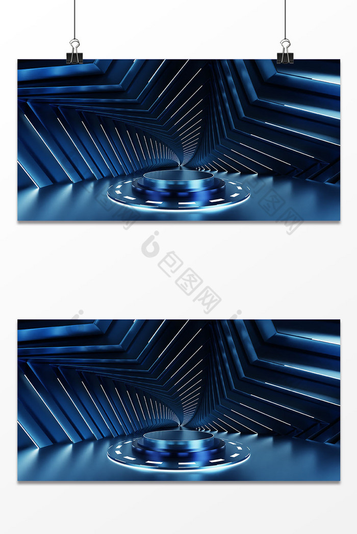 蓝色3D科技电商展台背景图片图片