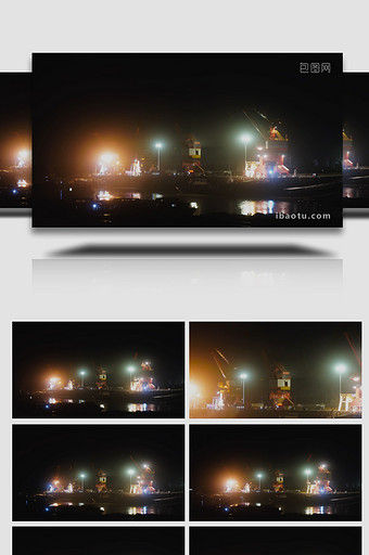 城市小型港口装卸货夜景4K延时图片