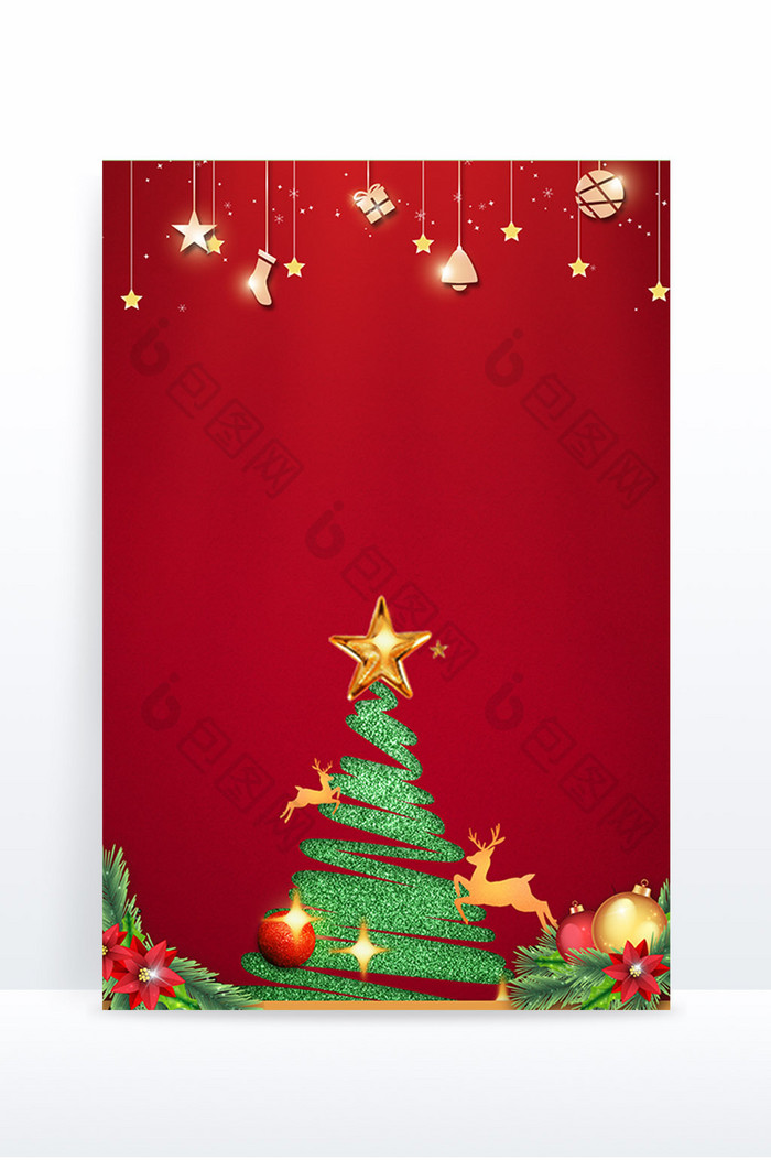 红色圣诞树圣诞促销电商背景
