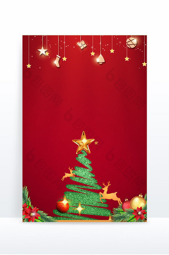 红色圣诞树圣诞促销电商背景图片