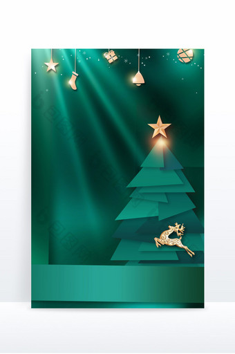 绿色几何圣诞树促销电商背景图片