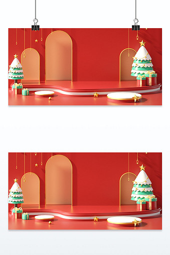 电商3D圣诞节红色展台背景图片