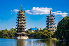 航拍桂林绿水青山市区风景