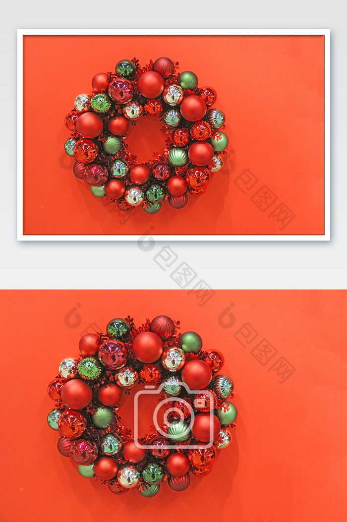 红色圣诞节彩球花环礼物图片图片