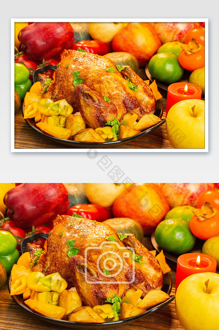 感恩节美食烤鸡苹果食物图片图片