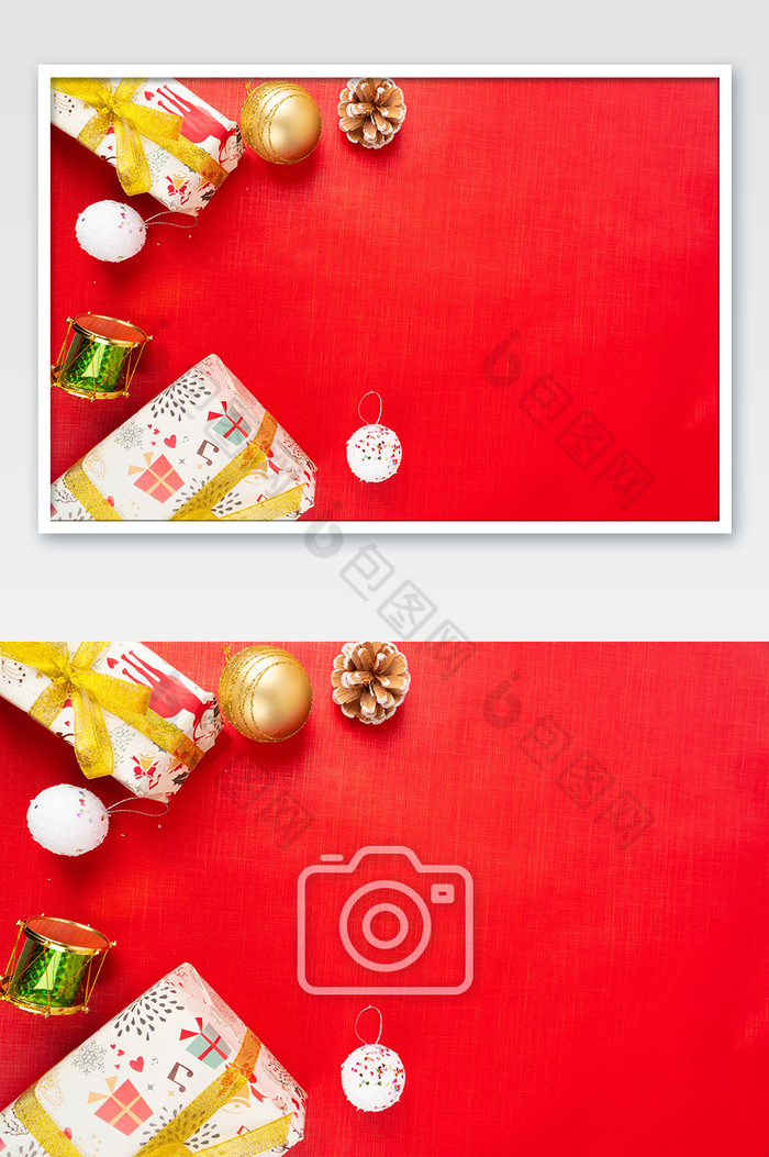 圣诞节礼物盒彩球松塔图片图片