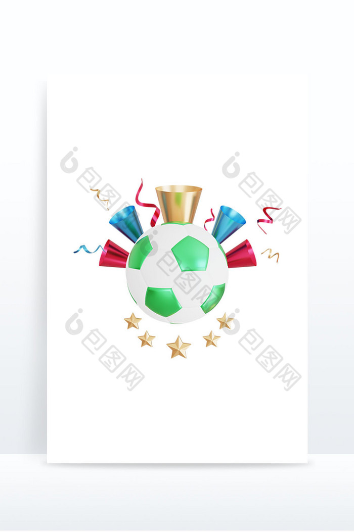 3D世界杯元素足球奖杯五角星图片图片