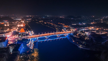 城市桂林解放桥夜景车流航拍延时