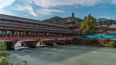 城市旅游都江堰南桥人流风景延时