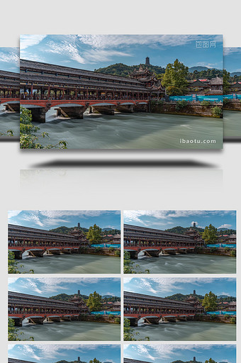 城市旅游都江堰南桥人流风景延时图片