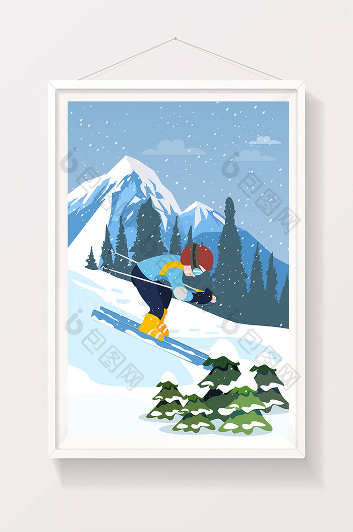 冬天雪景滑雪户外插画图片图片