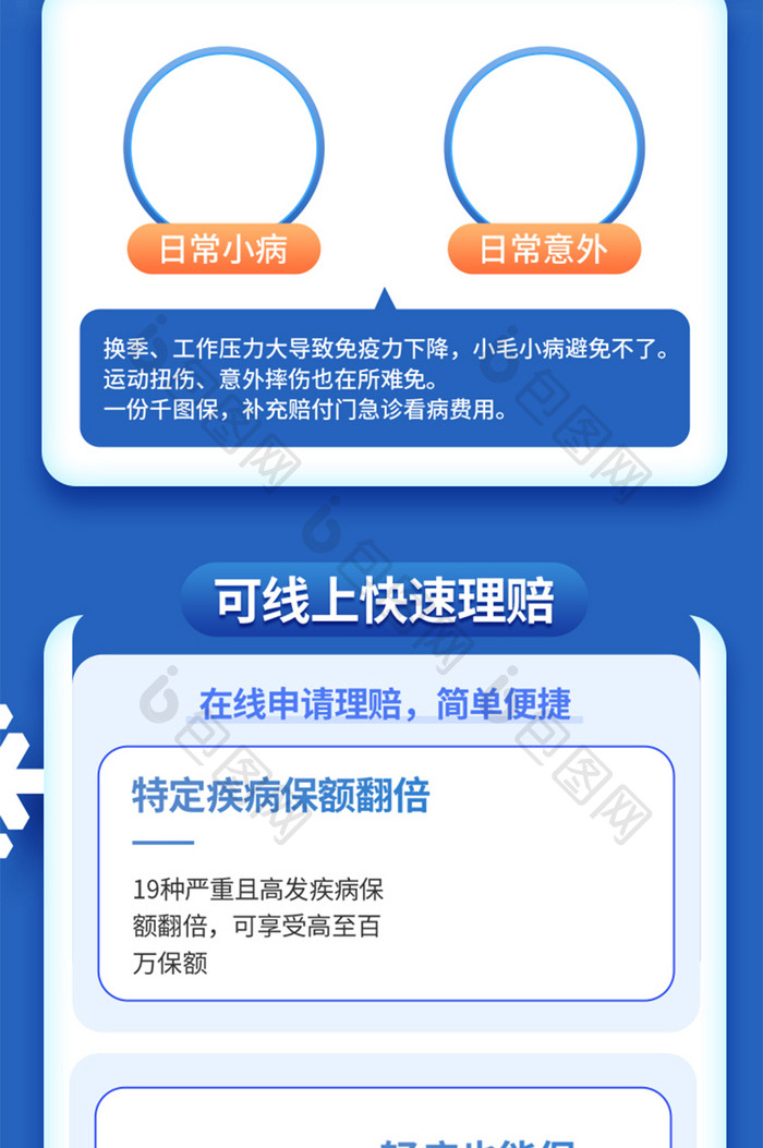 蓝色卡通圣诞节保险H5活动长图