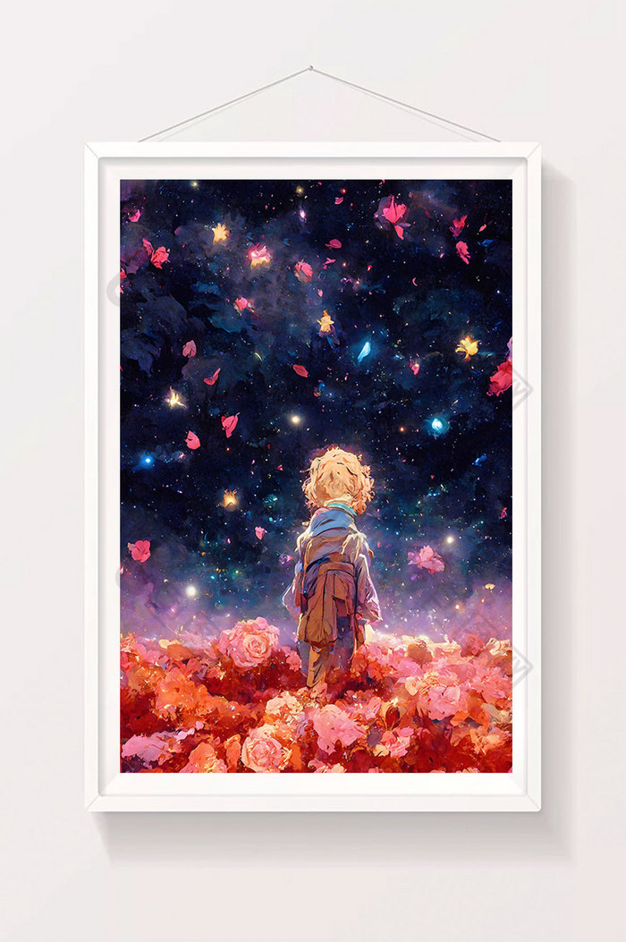 玫瑰星空小王子数字艺术插画图片图片