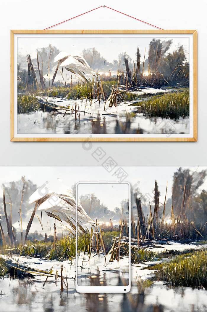 冬至霜降寒露芦苇湿地数字艺术图片图片