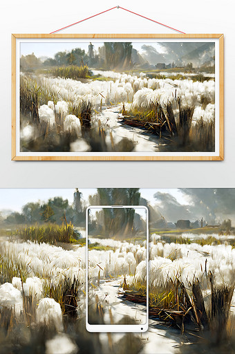 白色的芦苇湿地霜降冬至数字艺术图片