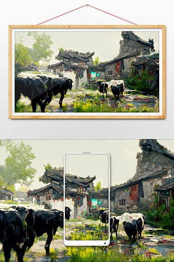 古色古香的中国农村建筑数字艺术图片