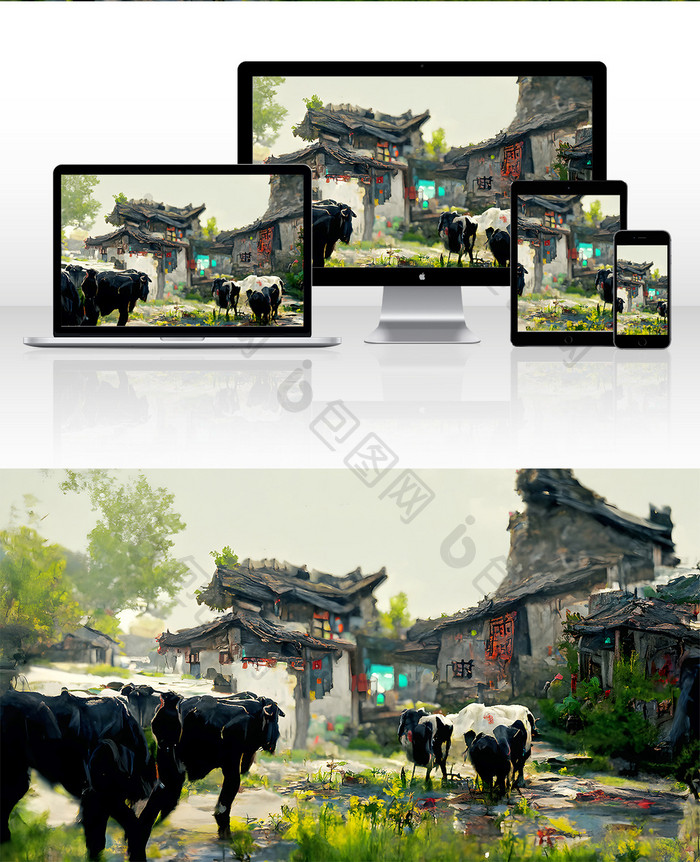 古色古香的中国农村建筑数字艺术