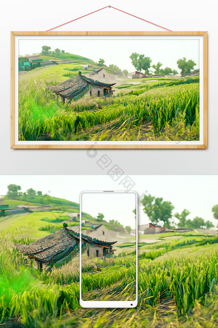 绿色中国乡村田园风景数字艺数