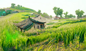 绿色中国乡村田园风景数字艺数