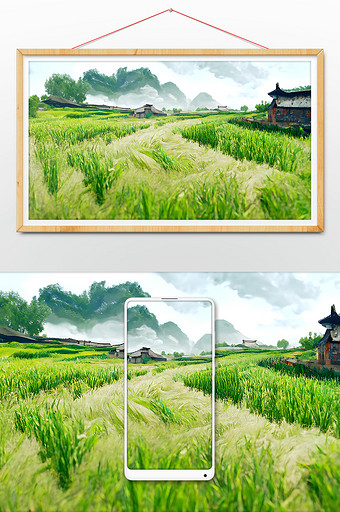 绿色麦田中国田园风景数字艺术图片