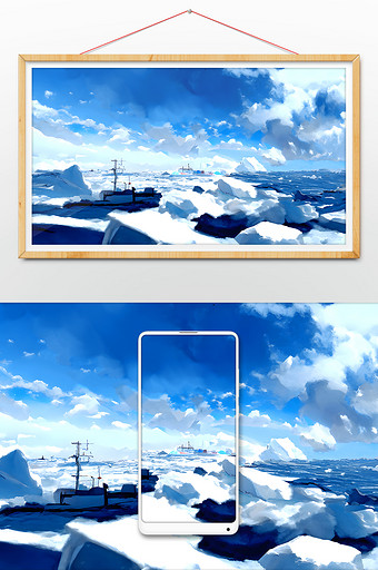 蓝色寒冷冬天北极冰川数字艺术图片