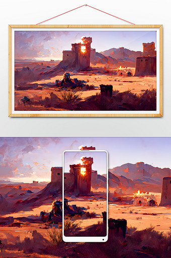荒漠中的碉堡沙漠数字艺术图片